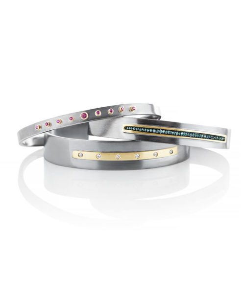 18k Gold/Silver Diamond Ruby Cuff Bracelets