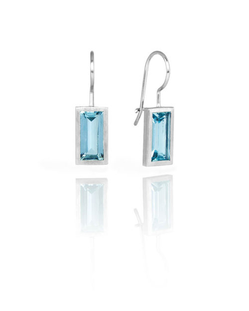Palladium Rectangular Aquamarine Earrings