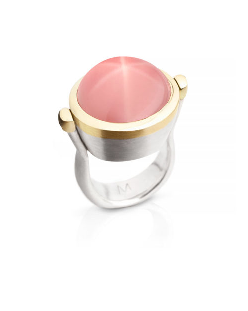 18k Gold Silver Pink Quartz Ring