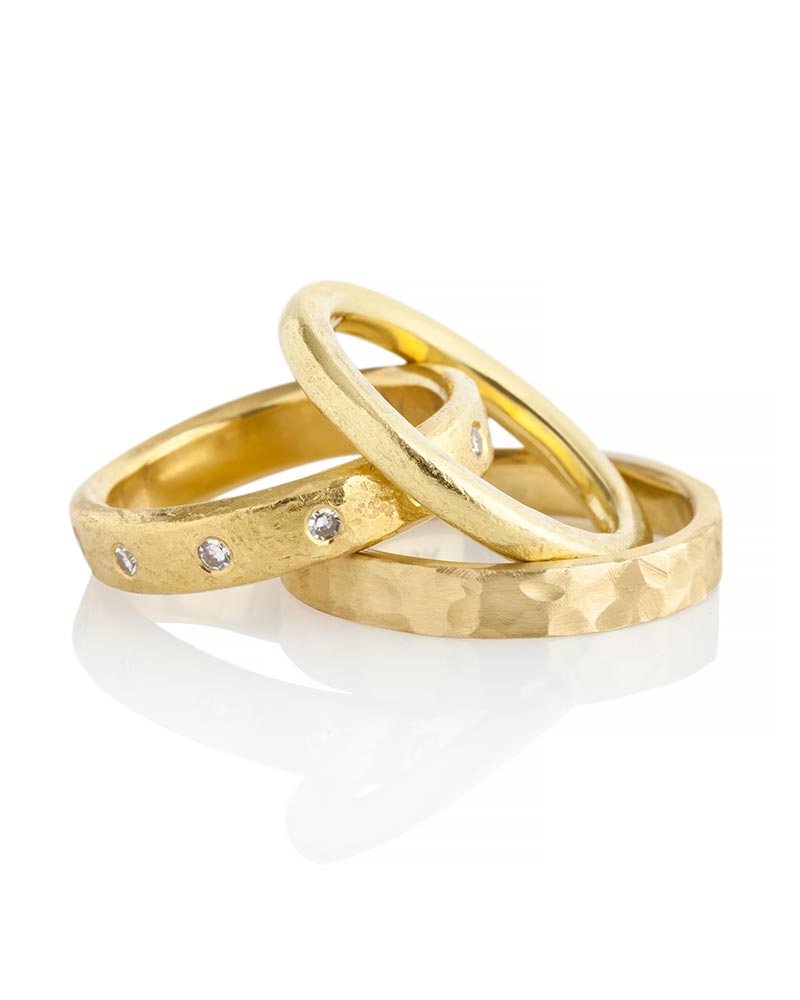 18k Gold Diamond Textured Band Set - Michele Mercaldo Jewelry