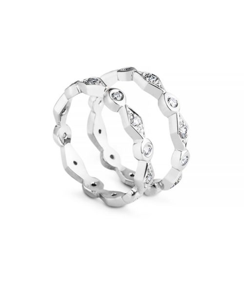 Palladium Diamond Sapphire Bubble Wedding Rings