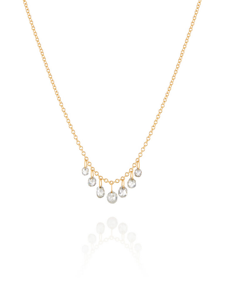 Pendentif Briolette Diamant Bicolore – 3,43 Ct – Or 18 Carats – 8x7 Mm – Neuf