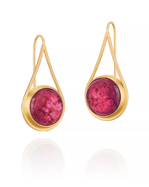 18k Pink Tourmaline Cabochon Earrings