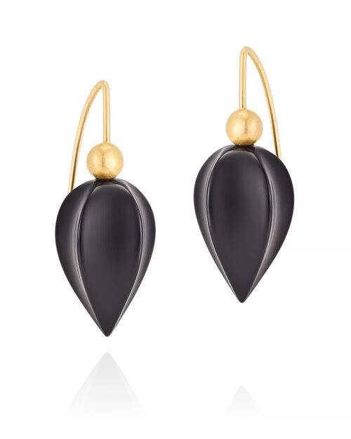 18k Carved Onyx Earrings