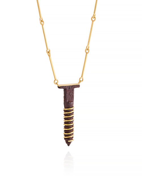 18k Rusty Screw on Handmade Gold Chain