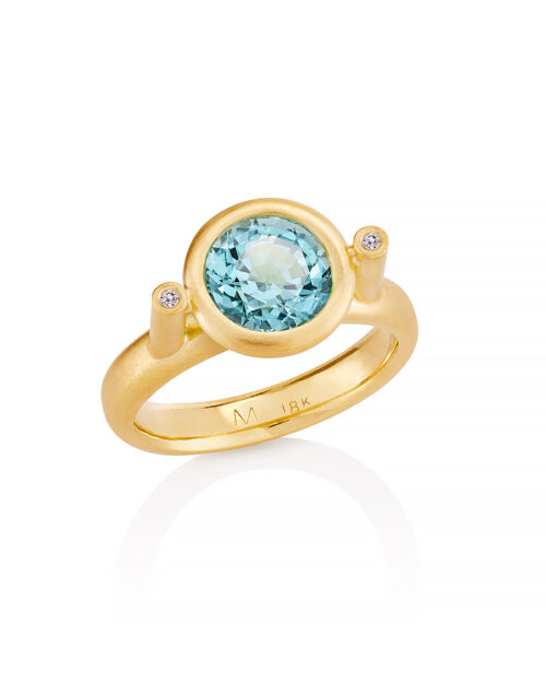 18k Blue-Green Tourmaline and Diamond Ring