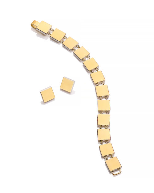 18k Gold and Silver Square Bracelet and Earrings