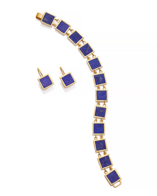 18k Silver Lapis Bracelet, and 18k Gold Lapis Earrings