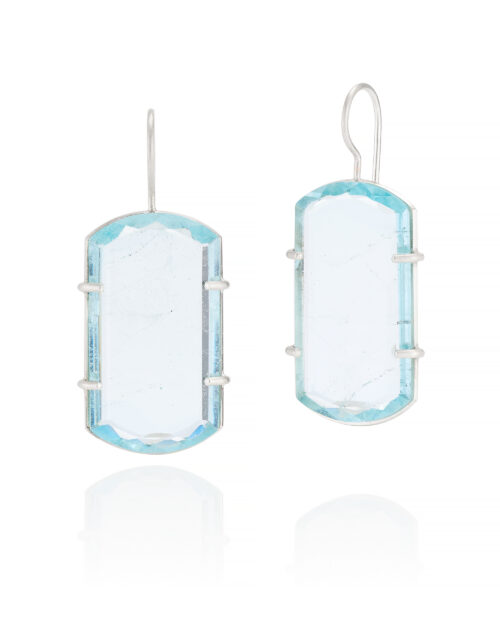 Silver Aquamarine Square Earrings