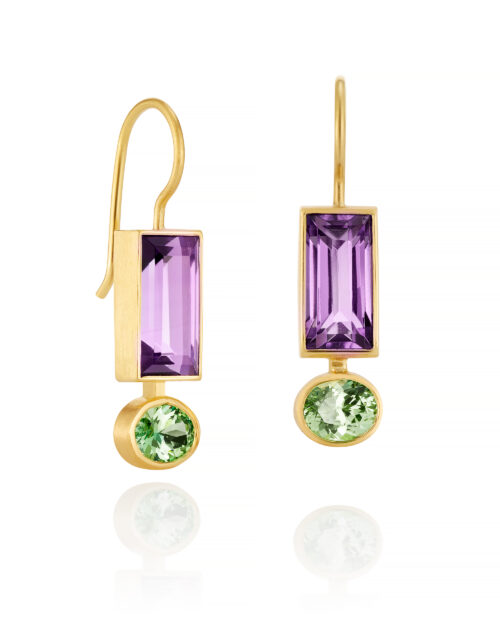 18k Gold, Amethyst, Green Garnet earrings