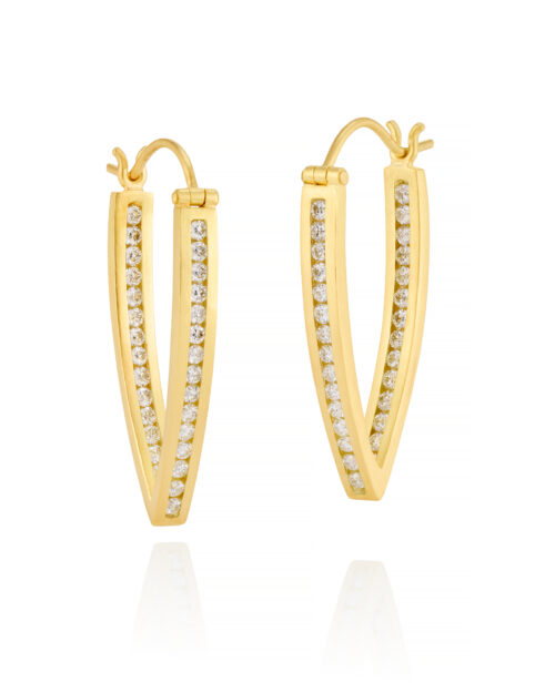 18k Gold Diamond V Hoop Earrings